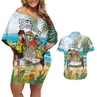 It's 5 o'clock Somewhere Couples Matching Off Shoulder Short Dress and Hawaiian Shirt Beach Party LT7 Colorful - Polynesian Pride