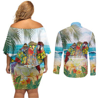 It's 5 o'clock Somewhere Couples Matching Off Shoulder Short Dress and Long Sleeve Button Shirt Beach Party LT7 - Polynesian Pride