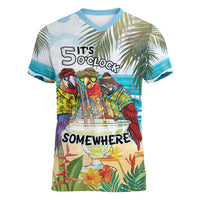 It's 5 o'clock Somewhere Women V-Neck T-Shirt Beach Party LT7 Female Colorful - Polynesian Pride