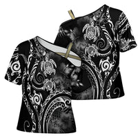 Aloha Hawaii Turtles Floral Cross Shoulder Shirt Obsidian Glaze
