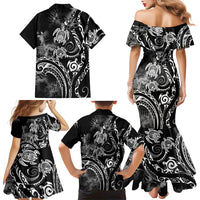 Aloha Hawaii Turtles Floral Family Matching Mermaid Dress and Hawaiian Shirt Obsidian Glaze LT7 Mom's Dress Black - Polynesian Pride