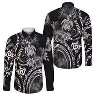 Aloha Hawaii Turtles Floral Family Matching Off Shoulder Maxi Dress and Hawaiian Shirt Obsidian Glaze LT7 Dad's Shirt - Long Sleeve Black - Polynesian Pride
