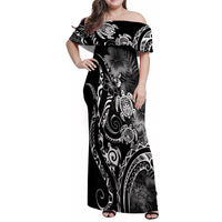 Aloha Hawaii Turtles Floral Family Matching Off Shoulder Maxi Dress and Hawaiian Shirt Obsidian Glaze