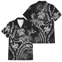 Aloha Hawaii Turtles Floral Family Matching Puletasi and Hawaiian Shirt Obsidian Glaze LT7 Dad's Shirt - Short Sleeve Black - Polynesian Pride