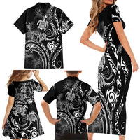 Aloha Hawaii Turtles Floral Family Matching Short Sleeve Bodycon Dress and Hawaiian Shirt Obsidian Glaze