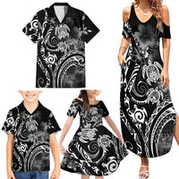 Aloha Hawaii Turtles Floral Family Matching Summer Maxi Dress and Hawaiian Shirt Obsidian Glaze