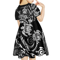 Aloha Hawaii Turtles Floral Kid Short Sleeve Dress Obsidian Glaze