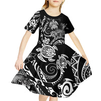 Aloha Hawaii Turtles Floral Kid Short Sleeve Dress Obsidian Glaze
