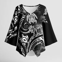 Aloha Hawaii Turtles Floral Kimono Sleeve Blouse Obsidian Glaze