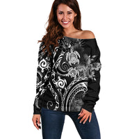 Aloha Hawaii Turtles Floral Off Shoulder Sweater Obsidian Glaze