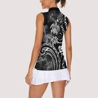 Aloha Hawaii Turtles Floral Women Sleeveless Polo Shirt Obsidian Glaze