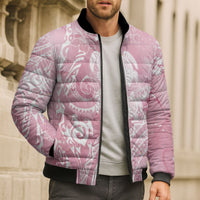 Aloha Hawaii Turtles Floral Bomber Puffer Jacket Pink Marbles Glaze