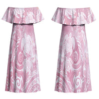 Aloha Hawaii Turtles Floral Couples Matching Off Shoulder Maxi Dress and Hawaiian Shirt Pink Marbles Glaze LT7 - Polynesian Pride