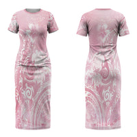 Aloha Hawaii Turtles Floral Couples Matching Short Sleeve Bodycon Dress and Hawaiian Shirt Pink Marbles Glaze LT7 - Polynesian Pride