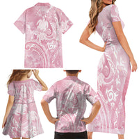 Aloha Hawaii Turtles Floral Family Matching Short Sleeve Bodycon Dress and Hawaiian Shirt Pink Marbles Glaze LT7 Mom's Dress Pink - Polynesian Pride
