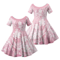 Aloha Hawaii Turtles Floral Family Matching Summer Maxi Dress and Hawaiian Shirt Pink Marbles Glaze LT7 Daughter's Dress Pink - Polynesian Pride