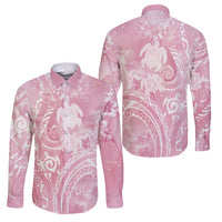 Aloha Hawaii Turtles Floral Family Matching Tank Maxi Dress and Hawaiian Shirt Pink Marbles Glaze LT7 Dad's Shirt - Long Sleeve Pink - Polynesian Pride