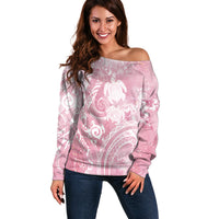 Aloha Hawaii Turtles Floral Off Shoulder Sweater Pink Marbles Glaze