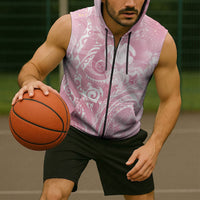 Aloha Hawaii Turtles Floral Sleeveless Zip Hoodie Pink Marbles Glaze