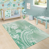 Aloha Hawaii Turtles Floral Area Rug Seafoam Marbles Glaze