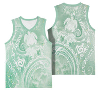 Aloha Hawaii Turtles Floral Basketball Jersey Seafoam Marbles Glaze