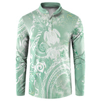 Aloha Hawaii Turtles Floral Button Sweatshirt Seafoam Marbles Glaze