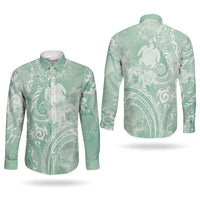 Aloha Hawaii Turtles Floral Couples Matching Long Sleeve Bodycon Dress and Long Sleeve Button Shirt Seafoam Marbles Glaze LT7 - Polynesian Pride