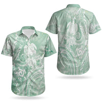 Aloha Hawaii Turtles Floral Couples Matching Summer Maxi Dress and Hawaiian Shirt Seafoam Marbles Glaze LT7 - Polynesian Pride