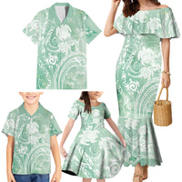 Aloha Hawaii Turtles Floral Family Matching Mermaid Dress and Hawaiian Shirt Seafoam Marbles Glaze