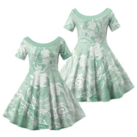 Aloha Hawaii Turtles Floral Family Matching Mermaid Dress and Hawaiian Shirt Seafoam Marbles Glaze LT7 Daughter's Dress Seafoam - Polynesian Pride