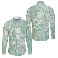 Aloha Hawaii Turtles Floral Family Matching Off Shoulder Maxi Dress and Hawaiian Shirt Seafoam Marbles Glaze LT7 Dad's Shirt - Long Sleeve Seafoam - Polynesian Pride