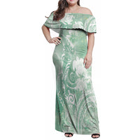 Aloha Hawaii Turtles Floral Family Matching Off Shoulder Maxi Dress and Hawaiian Shirt Seafoam Marbles Glaze