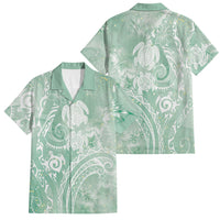 Aloha Hawaii Turtles Floral Family Matching Off Shoulder Short Dress and Hawaiian Shirt Seafoam Marbles Glaze LT7 Dad's Shirt - Short Sleeve Seafoam - Polynesian Pride