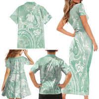 Aloha Hawaii Turtles Floral Family Matching Short Sleeve Bodycon Dress and Hawaiian Shirt Seafoam Marbles Glaze LT7 Mom's Dress Seafoam - Polynesian Pride