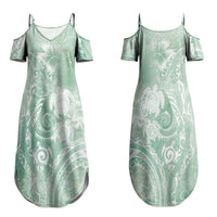 Aloha Hawaii Turtles Floral Family Matching Summer Maxi Dress and Hawaiian Shirt Seafoam Marbles Glaze LT7 Mom's Dress Seafoam - Polynesian Pride