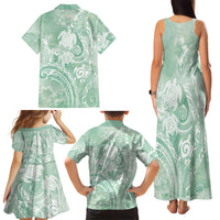 Aloha Hawaii Turtles Floral Family Matching Tank Maxi Dress and Hawaiian Shirt Seafoam Marbles Glaze LT7 Mom's Dress Seafoam - Polynesian Pride