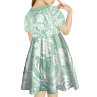 Aloha Hawaii Turtles Floral Kid Short Sleeve Dress Seafoam Marbles Glaze