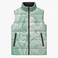 Aloha Hawaii Turtles Floral Sleeveless Puffer Jacket Seafoam Marbles Glaze