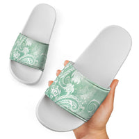Aloha Hawaii Turtles Floral Slide Sandals Seafoam Marbles Glaze