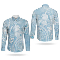 Aloha Hawaii Turtles Floral Couples Matching Mermaid Dress and Long Sleeve Button Shirt Aqua Marbles Glaze LT7 - Polynesian Pride