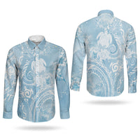 Aloha Hawaii Turtles Floral Couples Matching Off Shoulder Maxi Dress and Long Sleeve Button Shirt Aqua Marbles Glaze LT7 - Polynesian Pride