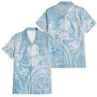 Aloha Hawaii Turtles Floral Family Matching Off Shoulder Maxi Dress and Hawaiian Shirt Aqua Marbles Glaze LT7 Dad's Shirt - Short Sleeve Aqua - Polynesian Pride