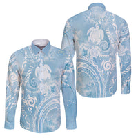 Aloha Hawaii Turtles Floral Family Matching Off Shoulder Maxi Dress and Hawaiian Shirt Aqua Marbles Glaze LT7 Dad's Shirt - Long Sleeve Aqua - Polynesian Pride
