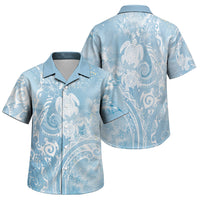 Aloha Hawaii Turtles Floral Family Matching Off Shoulder Maxi Dress and Hawaiian Shirt Aqua Marbles Glaze LT7 Son's Shirt Aqua - Polynesian Pride