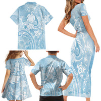 Aloha Hawaii Turtles Floral Family Matching Short Sleeve Bodycon Dress and Hawaiian Shirt Aqua Marbles Glaze LT7 Mom's Dress Aqua - Polynesian Pride
