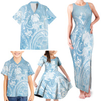 Aloha Hawaii Turtles Floral Family Matching Tank Maxi Dress and Hawaiian Shirt Aqua Marbles Glaze
