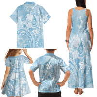 Aloha Hawaii Turtles Floral Family Matching Tank Maxi Dress and Hawaiian Shirt Aqua Marbles Glaze LT7 Mom's Dress Aqua - Polynesian Pride