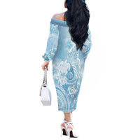 Aloha Hawaii Turtles Floral Off The Shoulder Long Sleeve Dress Aqua Marbles Glaze