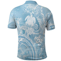 Aloha Hawaii Turtles Floral Polo Shirt Aqua Marbles Glaze
