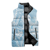 Aloha Hawaii Turtles Floral Sleeveless Puffer Jacket Aqua Marbles Glaze